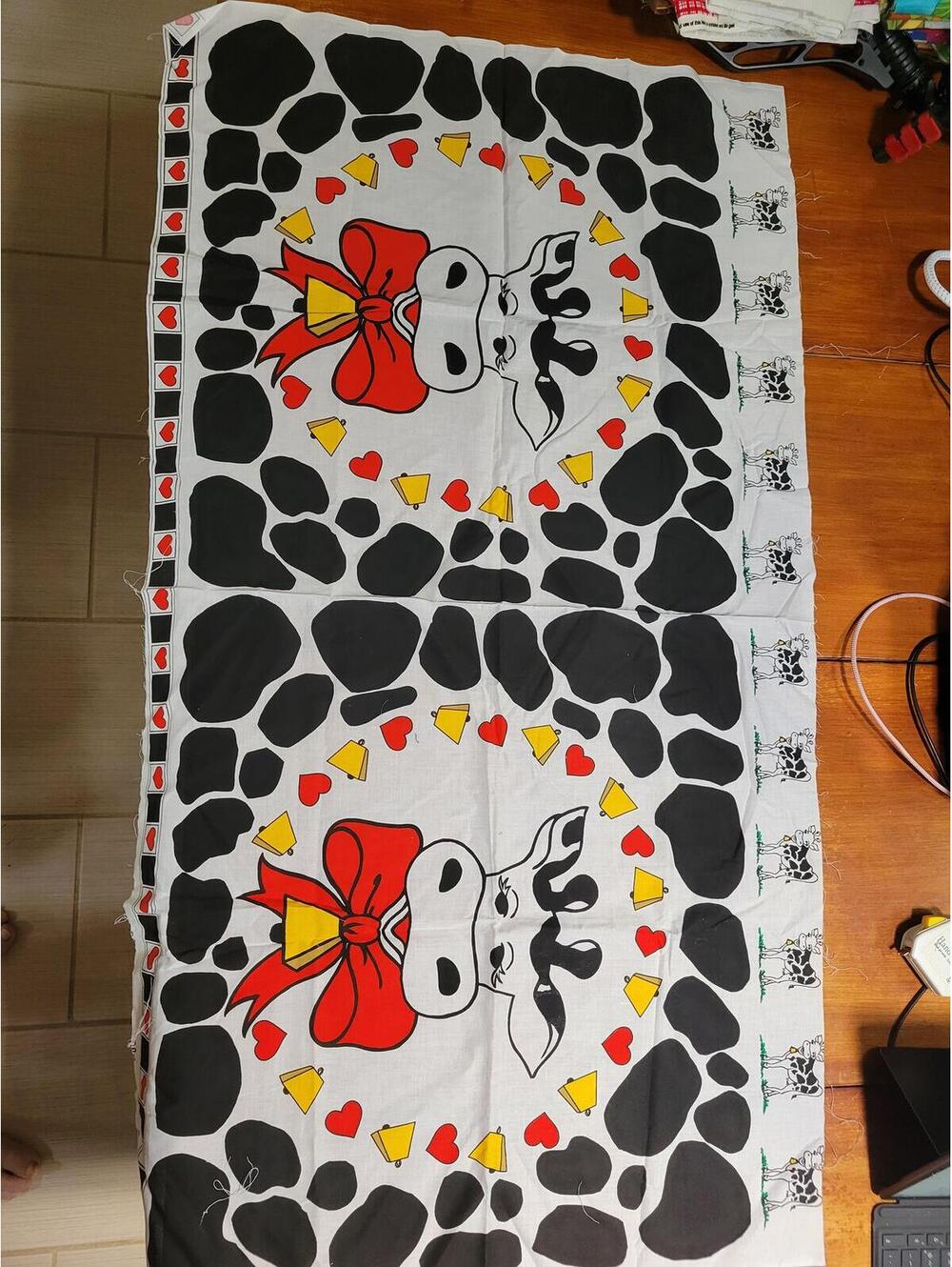 Novelty Cow Print Cartoon Cow Fabric Panel 24 x 44 inches